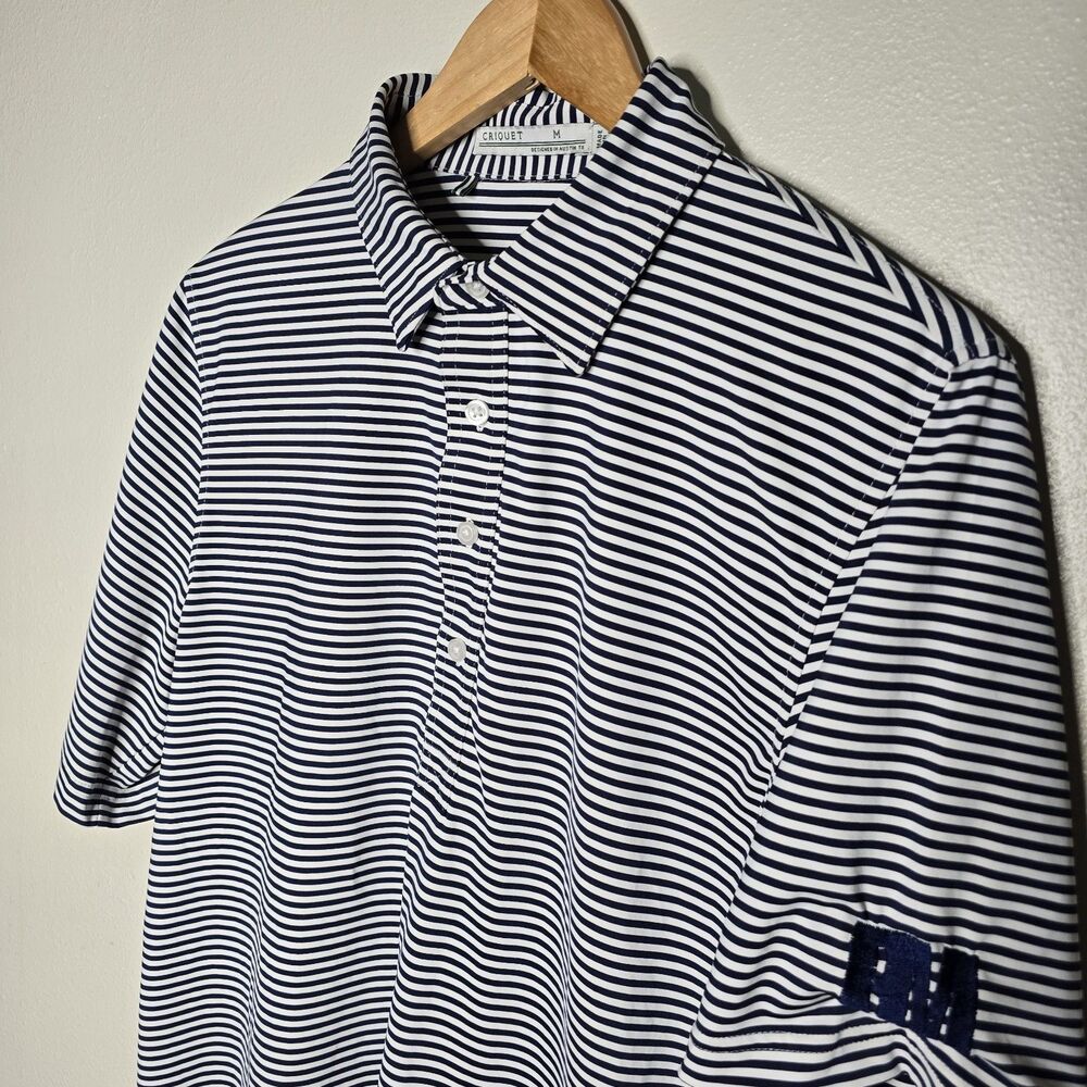 Criquet Men's Medium Striped Performance Polo Striped Custom Embroidered
